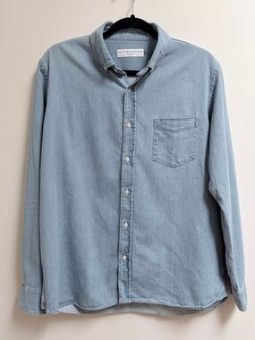 Peter Manning NYC Mens Light Wash Denim Shirt Button Down Long Sleeve